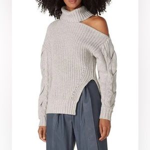 Jonathan Simkhai Aubrey Gray Wool Blend Turtleneck Cutout Pullover Sweater